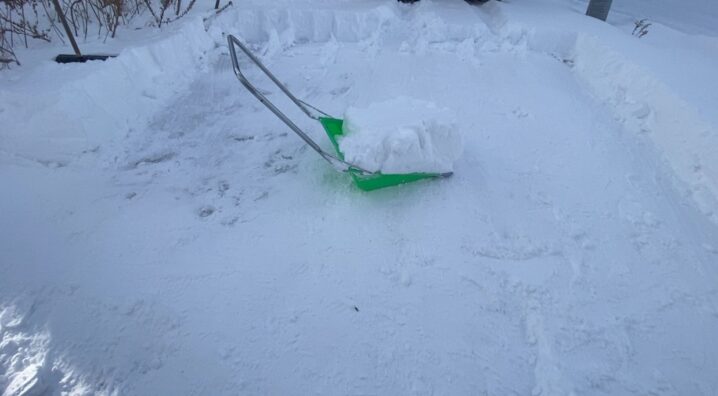 スノーダンプを使用して除雪作業をする様子