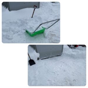 除雪が完了し、シャッターが開けられるようになった車庫前