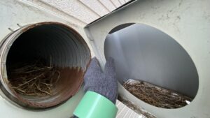 換気フードのカバーを外した内部。大量の藁や草が詰まっている