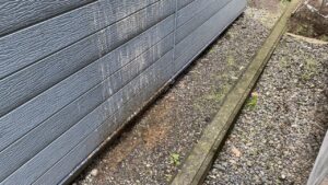 外壁も真っ白になるほどの糞。地面には糞の山がある