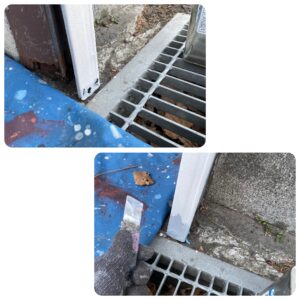 補修前のシャッターの穴