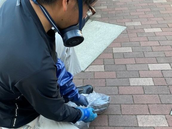 灰取り口から引っ張り出された直後の、ビニール袋の中で両手でしっかりと羽をホールドされて大人しくしている鳩の写真