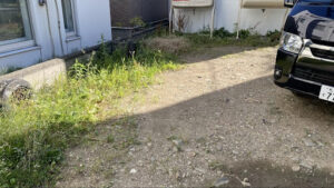 同じく駐車場の隅に雑草が広がっているビフォーの状態